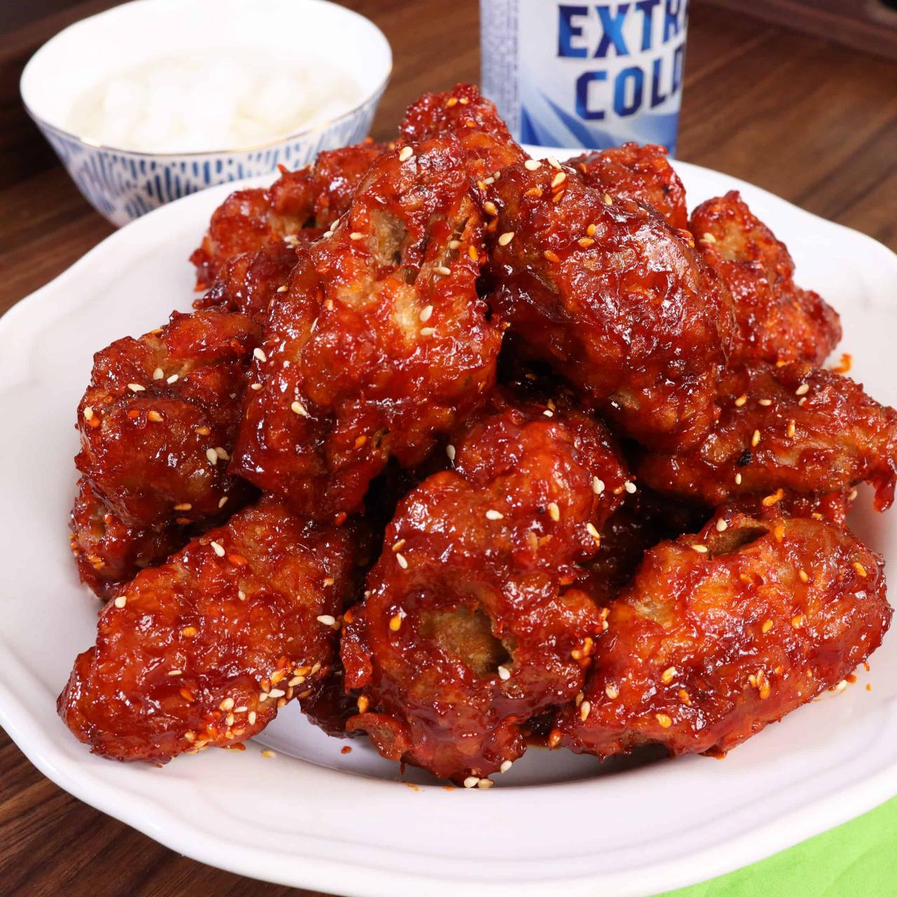 Sweet, sour, & spicy Korean fried chicken (Yangnyeom-tongdak) recipe by Maangchi